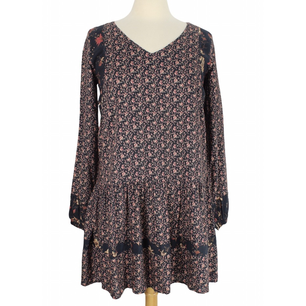 Faherty Sibley Dress Size XS Antique Vines Floral‎ Long Sleeve Flounced Hem